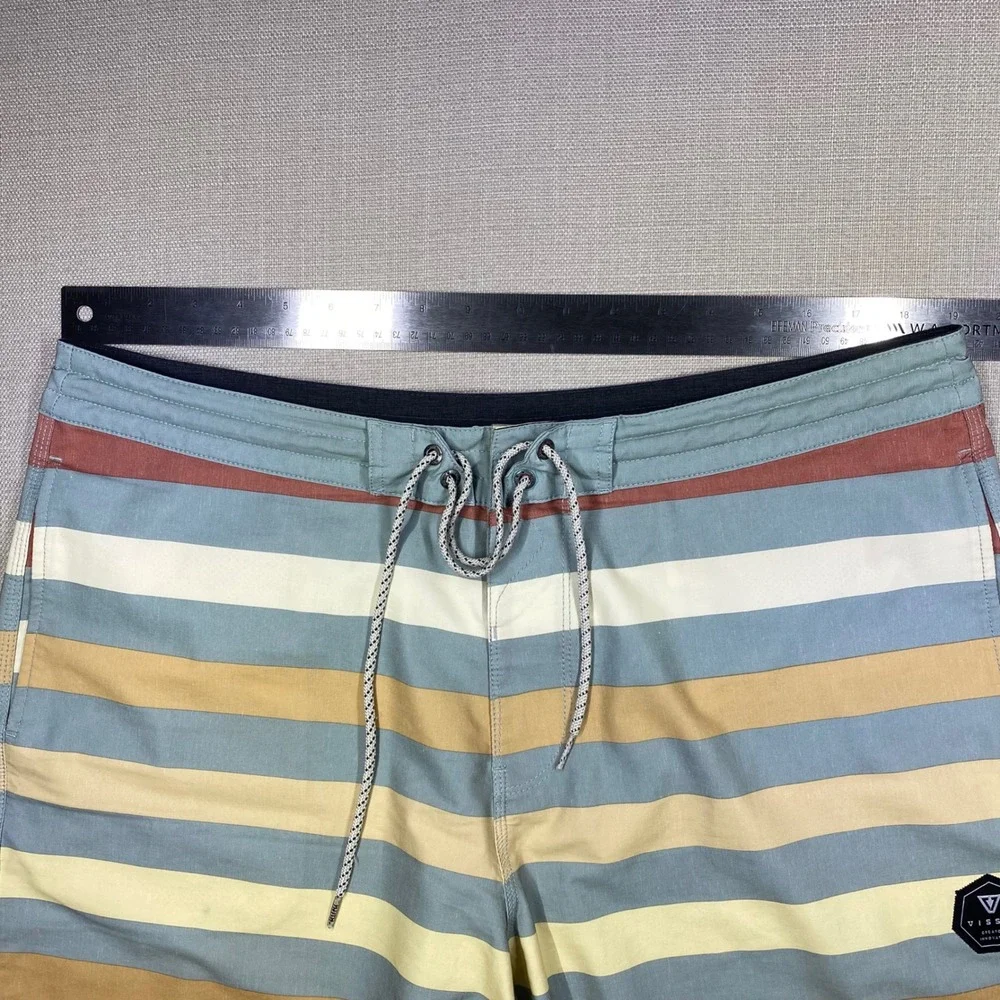 Vissla Mens Striped Board Shorts Size 38 Surf Trunks Multi w/ Pocket